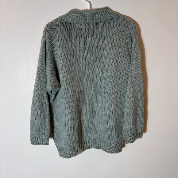 Vintage Huntington Ridge Hand Knit Ramie Sweater Sage Green Floral Embroidered M - Picture 7 of 7